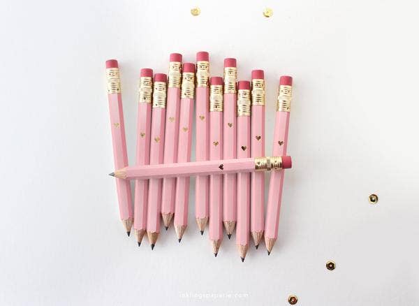 Inklings Paperie - Mini Pencils - Gold Heart/Pink