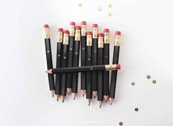 Inklings Paperie - Mini Pencils - Gold Heart/Black