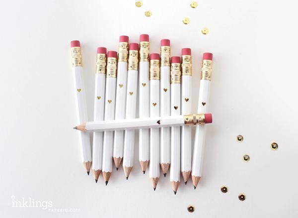 Inklings Paperie - Mini Pencils - Gold Heart/White