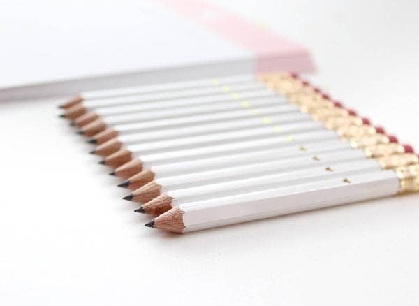 Inklings Paperie - Mini Pencils - Gold Heart/White