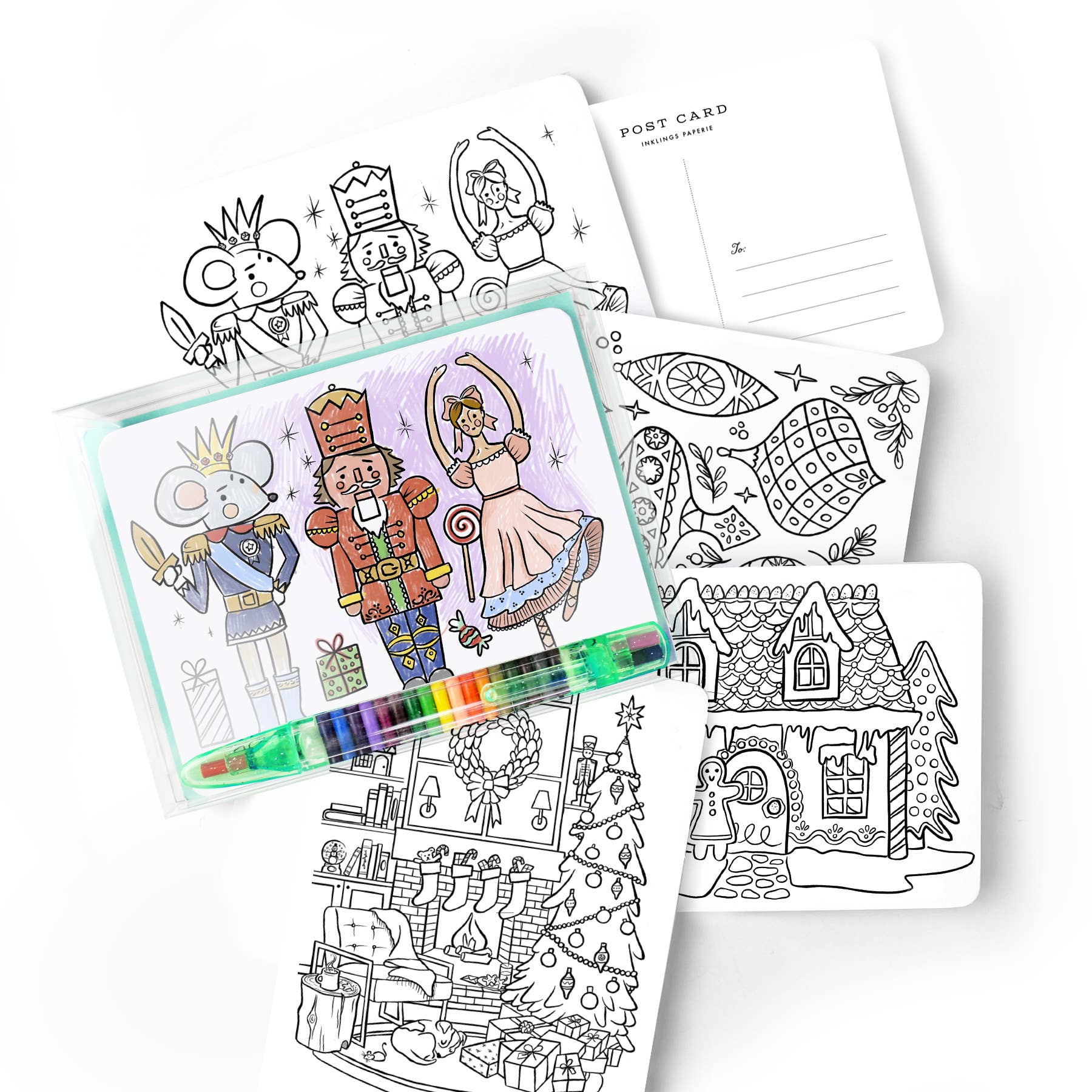 Inklings Paperie - Color-In Postcard Kit - Holiday