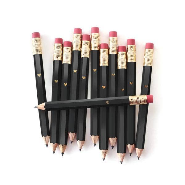 Inklings Paperie - Mini Pencils - Gold Heart/Black